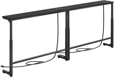 2-Pack Black Narrow Console Table behind Couch, Adjustable Height (25''-33'') & 2