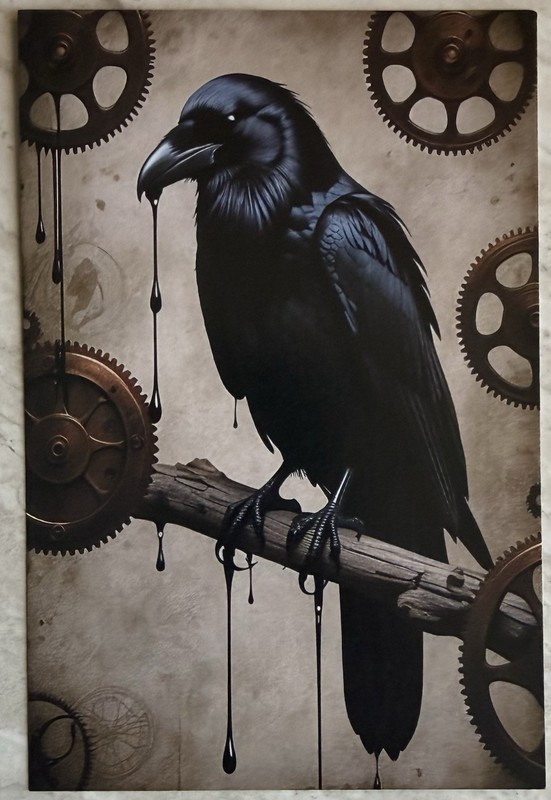 Raven Branch Gears Dripping Black Wax Gothic Halloween Postcard PC927 Wall Art