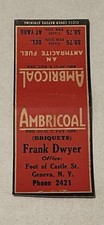 Ambricoal Frank Dwyer Geneva New York Vintage Matchbook Cover 86B