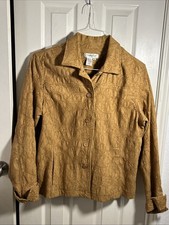 Coldwater Creek Womens Brown Cotton Stretch Embroidered Jacket Size XL