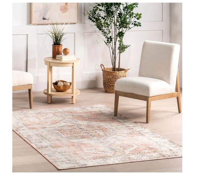 Area Rug, 5' x 8', Ivory , Transitional Medallion, Machine Washable - Image 2 of 4