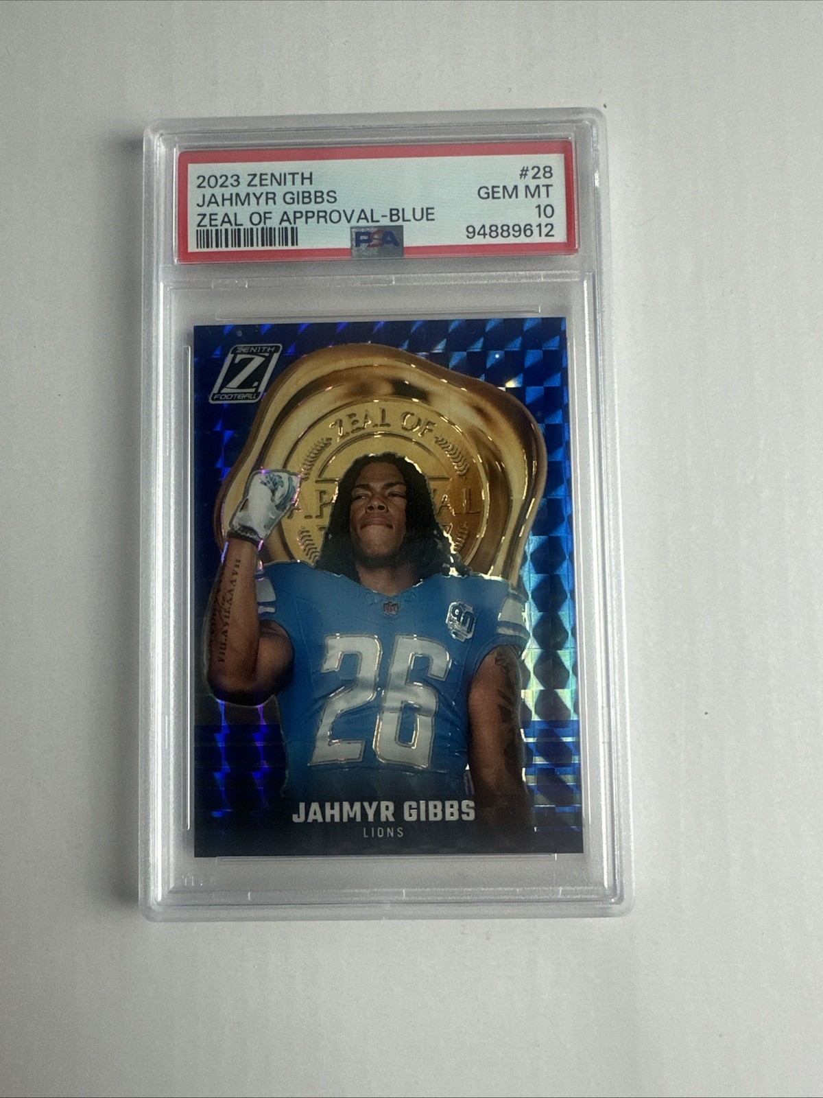 Jahmyr Gibbs Panini Zenith Zeal of Approval #28 Blue