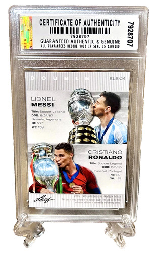 LIONEL MESSI & CRISTIANO RONALDO 2024 LEAF LEGENDS GRADED GEM-MT 10 #ELE-24