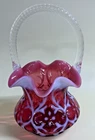 Fenton Art Glass Cranberry Opalescent " Spanish Lace " Basket 1993