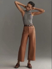 Anthropologie Maeve The Colette Faux Leather Crop Wide-Leg Pants Preppy Academia