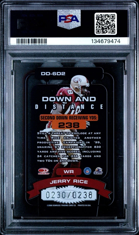 2000 Donruss Elite Jerry Rice #6D2 Down & Distance - 2nd Down /238 PSA 9 Mint - Image 2 of 2