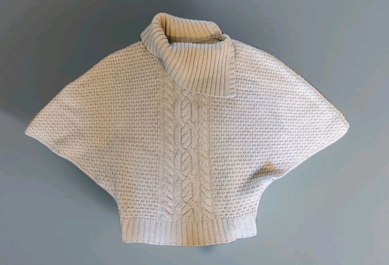 Womens Laura Ashley Cream Cable Knit Poncho Jumper Rollneck Top Size 10 UK