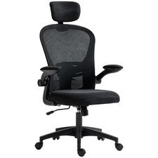 Mesh Chair with Headrest 4D Lumbar Support Flip-up Arm Multi-Adjustable Black