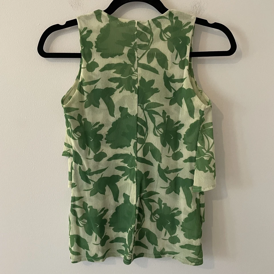 Camiseta sin mangas New York Company floral en capas verde XS Y2K malla tropical Boho Fairy Resort Foto 2 de 4