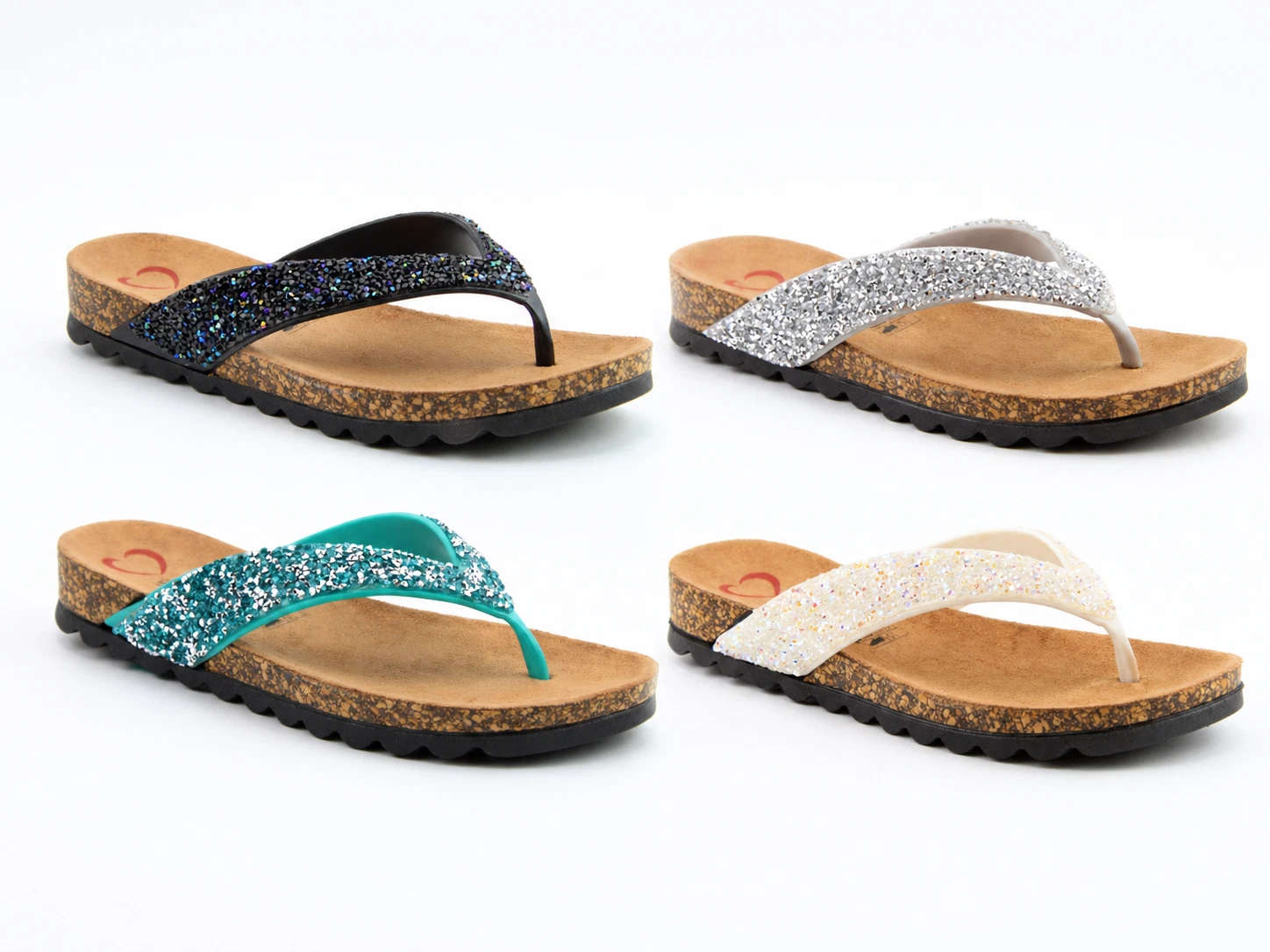 Heavenly Feet Crocus Sparkly Glitter Flip Flop Sandals Vegan Cork Comfort Slider