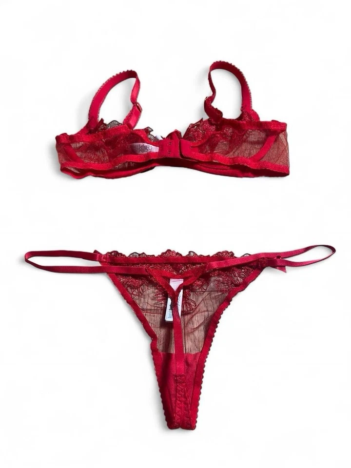Agent Provocateur Red Sheer Lace Bra & Thong Set | Luxury Lingerie - Image 3 of 4