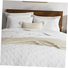 100 Cotton King Size Quilt Set - Pre-Washed Soft King 106"x96" White