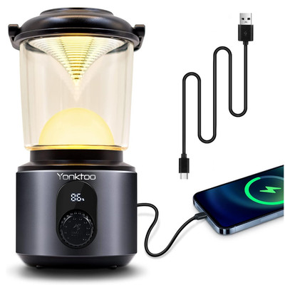 Yonktoo Campinglampe USB-C 10400mAh Akku Aluminium LCD IPX5 Angeln Notfall Rot