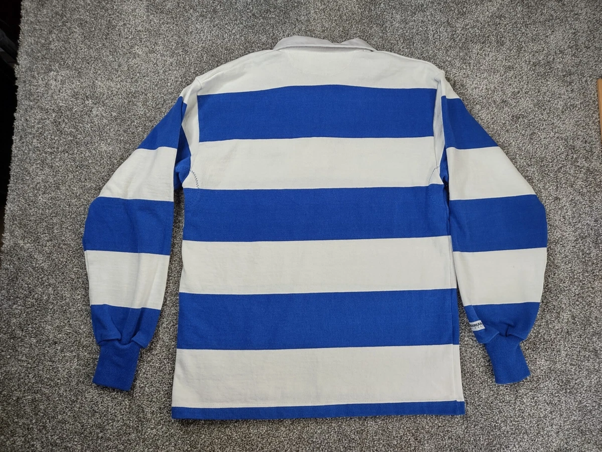 Barbarian Rugby Wear Shirt Mens Medium Blue Stripe Long Sleeve Collared Polo