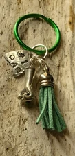 #1 DAD Keychain hand Stamped Green Tassel Fist Hammered Finish 
