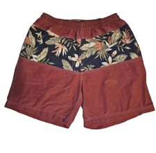 Izod Swim Trunks Men's Size L Red Floral Print Drawstring Pockets Shading