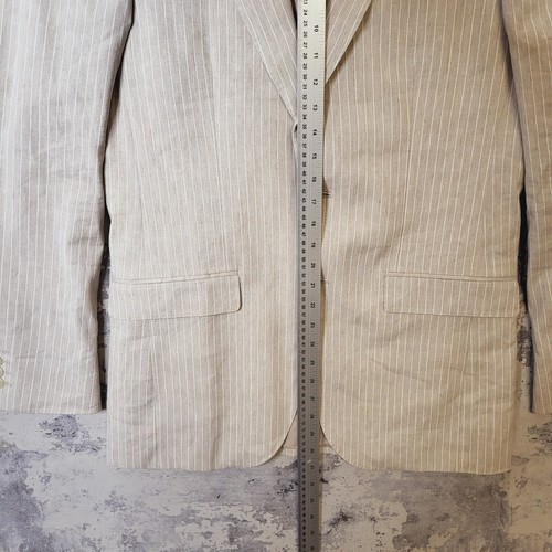 Marks & Spencer Linen Blazer Men Size 38L Beige Striped Nova Fides Light Jacket - Picture 8 of 12