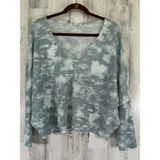 Grade & Gather Womens Waffle Knit Shirt Size Medium Tie Dye Dolman Sleeve Vneck