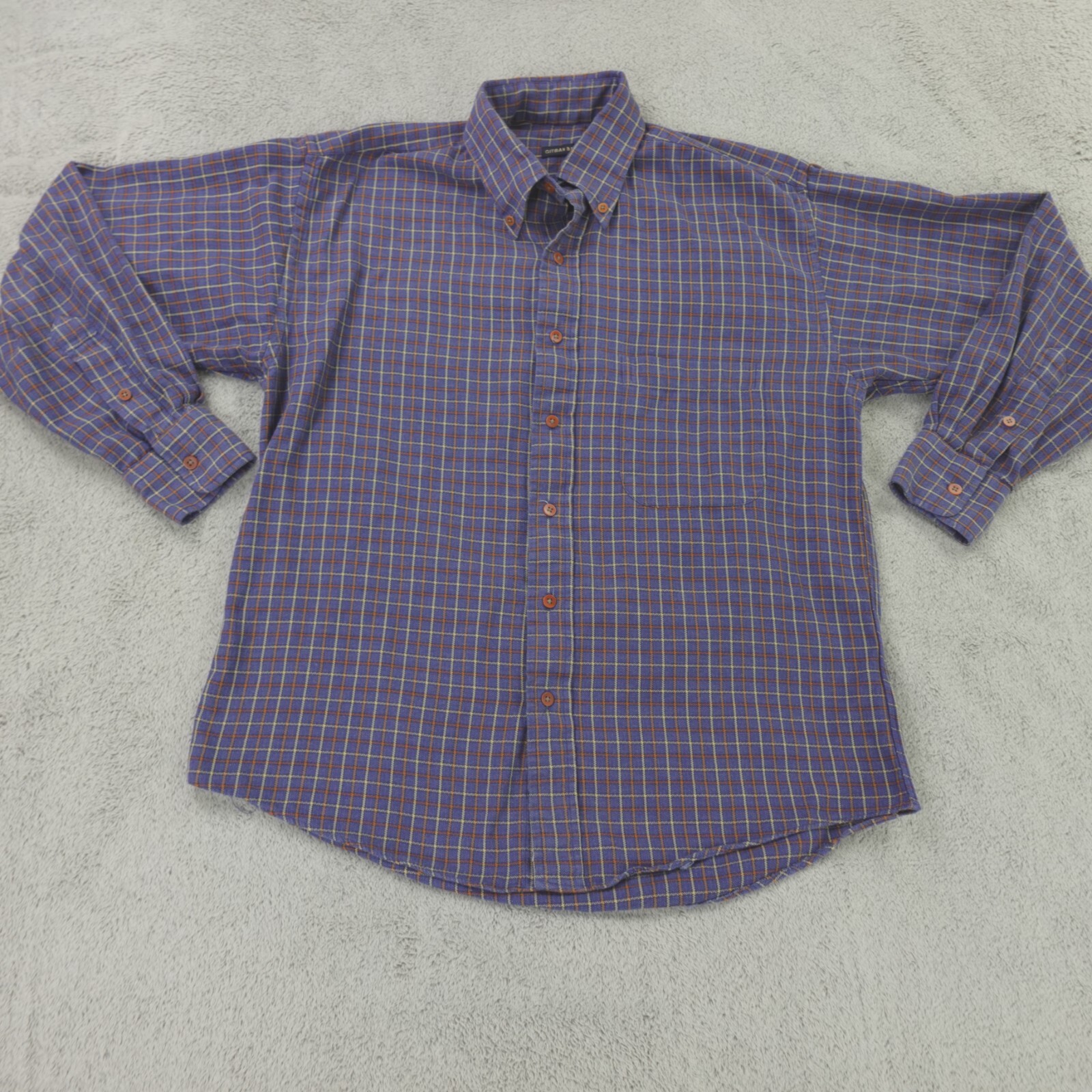 Vintage Gitman Bros Shirt Mens Medium Blue Herringbone Plaid Windowpane Check