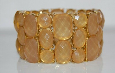ELEGANT LARGE BOLD COUTURE GOLDEN ACRYLIC CRYSTALS STATEMENT STRETCH BRACELET