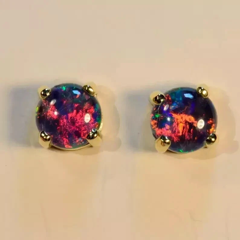 Fiery Genuine Australian Black Fire Opal Earring 925 Silver Handmade Earrings - image 3 of 3