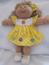 CPK doll clothes/16-18 inch/yellow polka dot dress/hair bows/bloomers