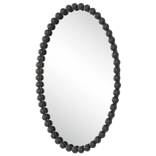 Serna Oval Wall Mirror Beaded Design Vanity Mirror Black Matte ~ Uttermost 09876 - Picture 3 of 5