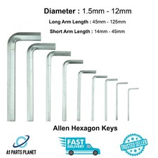 1.5mm to 12mm Metric Allen Key Set Short Arm Hexagon L-Shaped Hex Wrenches
