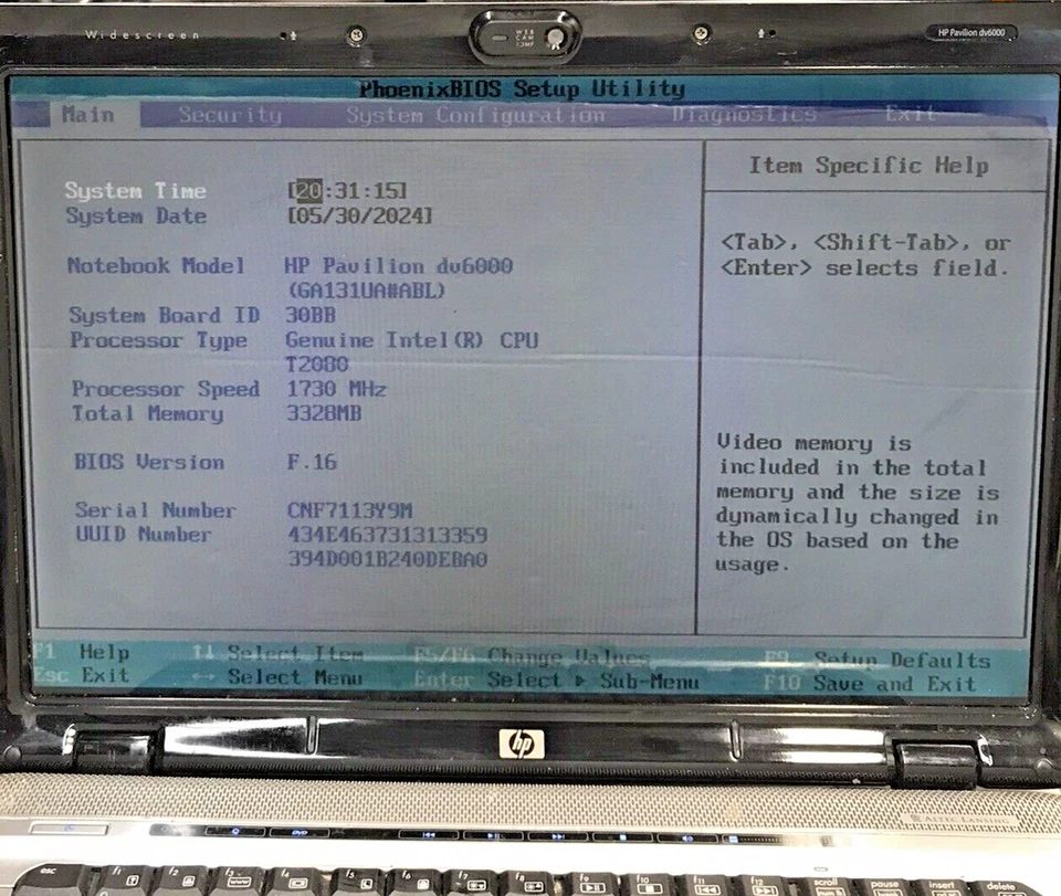 HP Pavilion dv6000 15"Laptop Genuine T2080 4GB Ram No HDD OS Boots to BIOS H2068 - Image 2 of 4