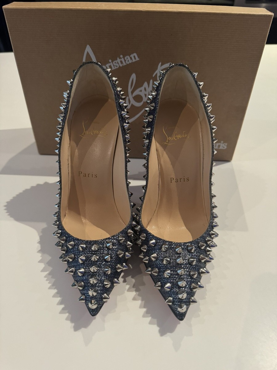 Authentic CHRISTIAN LOUBOUTIN size 34.5 Follies Spikes 100 DENIM