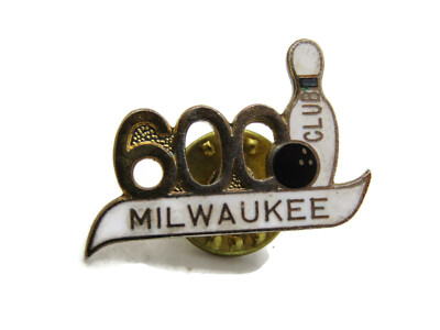 Vintage Milwaukee 600 Club Bowling Award Lapel Pin Gold Tone Enamel Pinback