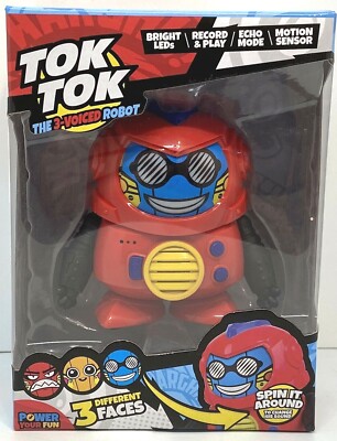 Tok Tok The 3-Voiced Robot - Red Spinning robot w/ voice recorder & playback
