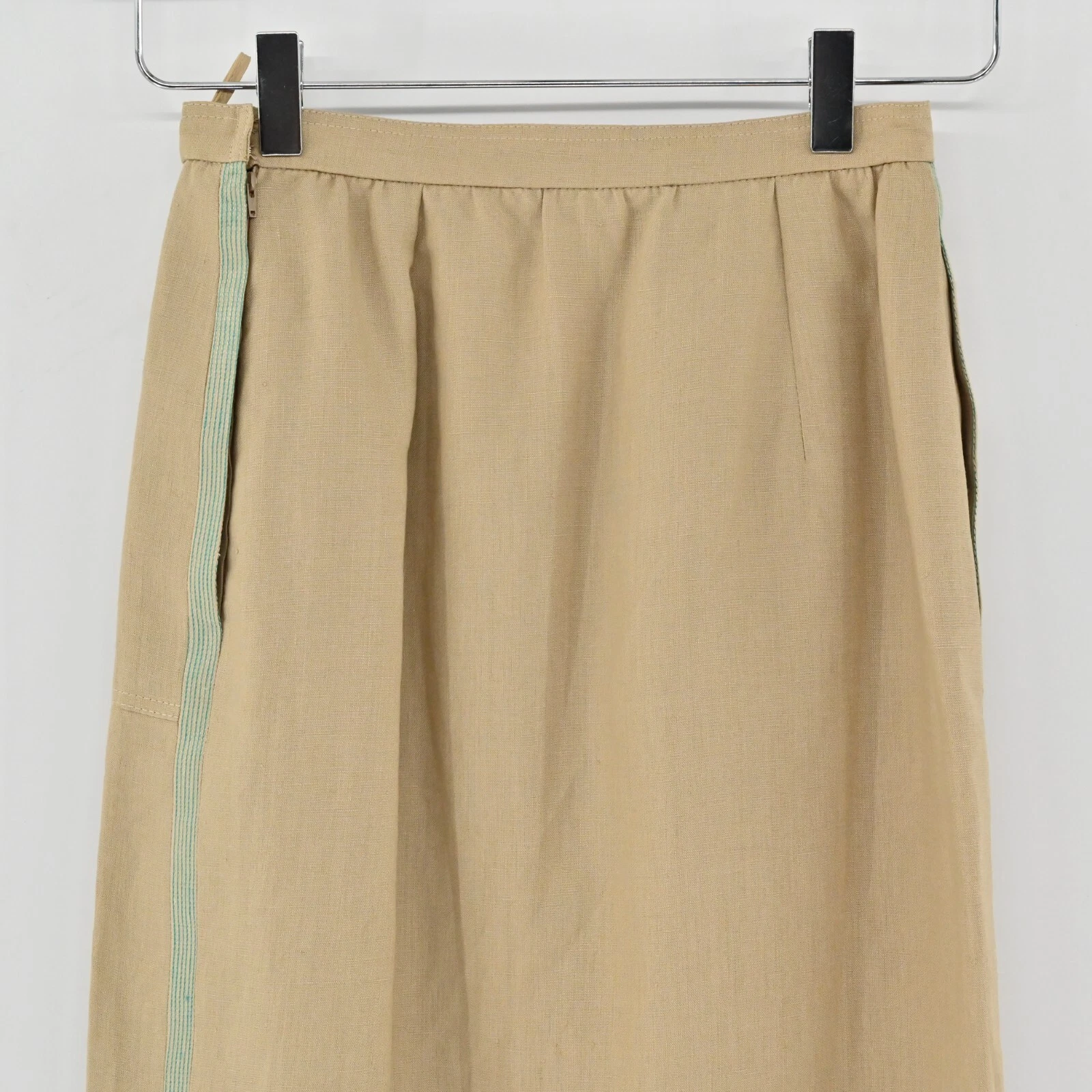 Gonna donna vintage VALENTINO taglia 4 lino marrone midi tasca bottoni righe Italia anni 70