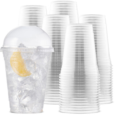 #ad 100 Clear 16 oz PET Cups with Dome Lids – Disposable for Smoothies amp; Treats $23.99