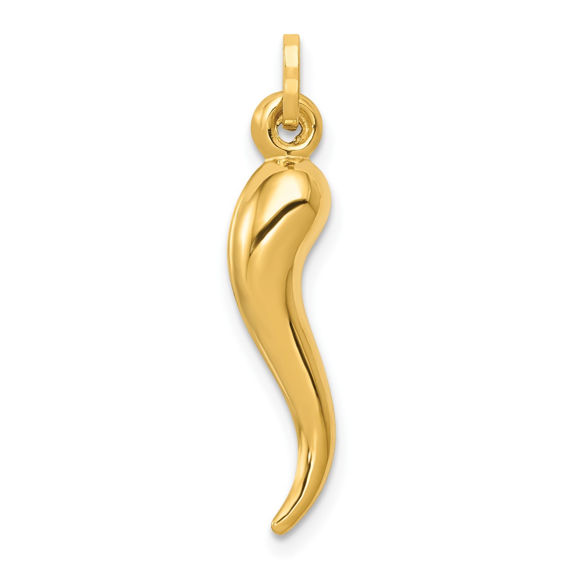 14k Yellow Gold Hollow 3D 24mm Italian Horn Charm 14k Yellow Gold Hollow 3D 24mm Italian Horn Charm