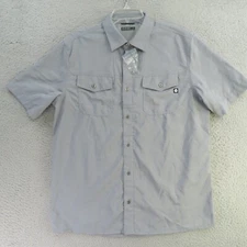Hi-Tec Shirt Mens Medium Gray Button Up Collared Short Sleeve Pockets New
