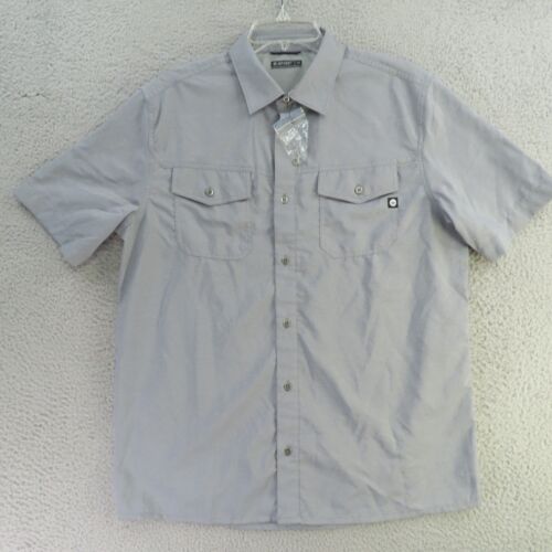 Hi-Tec Shirt Mens Medium Gray Button Up Collared Short Sleeve Pockets New - 第 1/9 張圖片