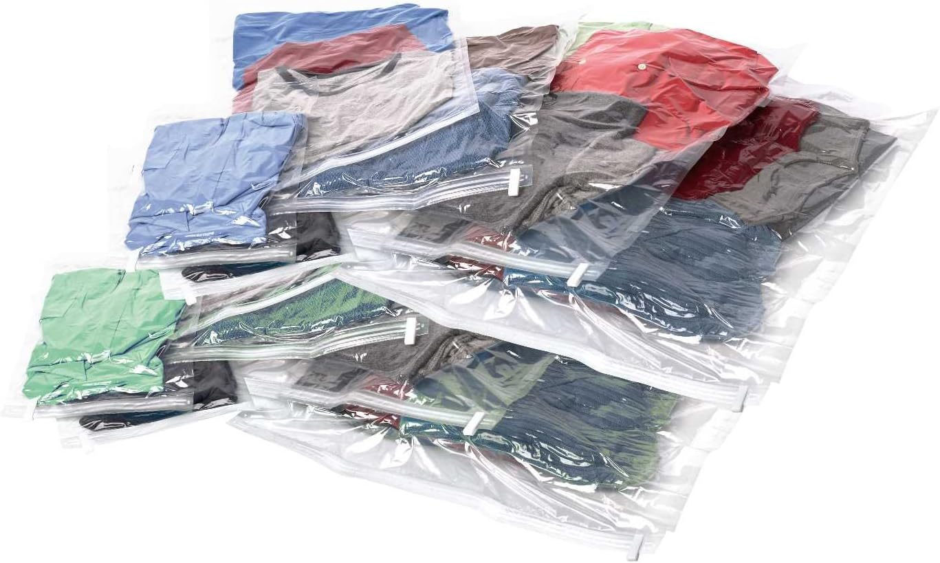 Compression Packing Bags, Clear, 12-Piece Kit (2-Pouch/4-Carry-On/4-Large/2-X-La