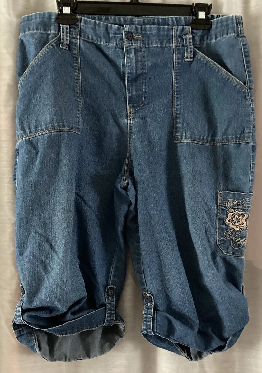 VTG White Stag Women Sz 6 Blue Denim Embroidered Long Shorts