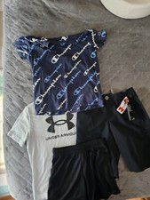 Boys Mixed Lot Of 4 Outfit Set Size Youth SMALL Under Armour T-shirt  Shorts