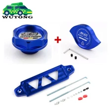 Blue JDM Oil Filler Cap Radiator Cap Cover Battery Tie Down w/ J-Hooks For Honda