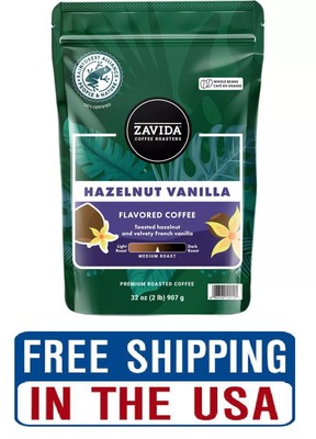 Zavida Coffee Whole Bean Coffee, Hazelnut Vanilla, 32 oz. FREE SHIPPING