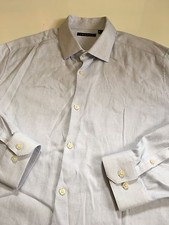 Theory Men's 17 Regular 32/33 Blue-white Button Front Long Sleeve Dress Shirt