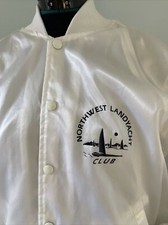 Vtg Satin Jacket Auburn Sportswear White Snap USA M 90s Northwest Landyacht Club