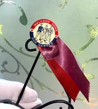 World War I Welcome Home Our Heroes 1919 Celluloid Pinback Button 1-1/4" Antique