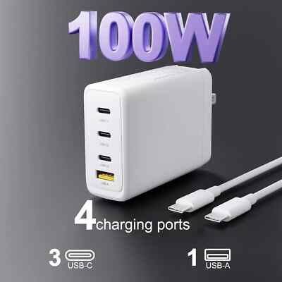 100W USB C Wall Charger GaN 4-Port Fast Charging PD QC Adapter for MacBook iPad