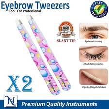 X2 Slanted Flat Tip Eyebrow Tweezers   Stainless Steel Precision Facial