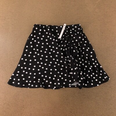 Asos Womens A Line Skirt Black White Polka Dot Mini Ruched