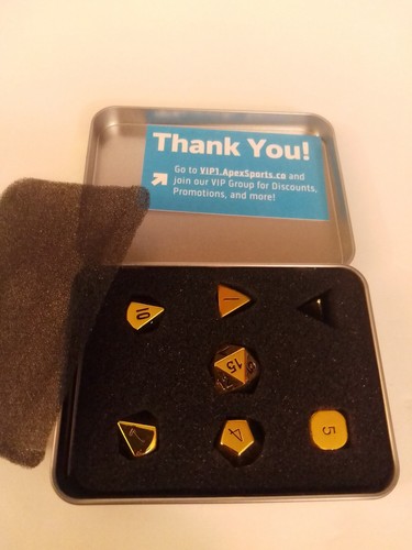 APEX Sports Co. Set of 7 RPG Dice Gold Tone In Storage Tin with Fitted Foam - Picture 2 of 3