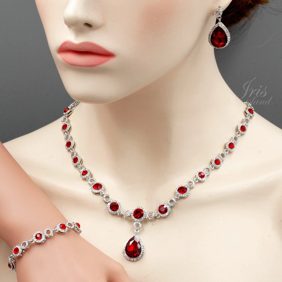 Красный кристалл ожерелье серьги браслет свадебные ювелирные изделия комплект 07840 Рождественский подарок - Изображение 2 из 4